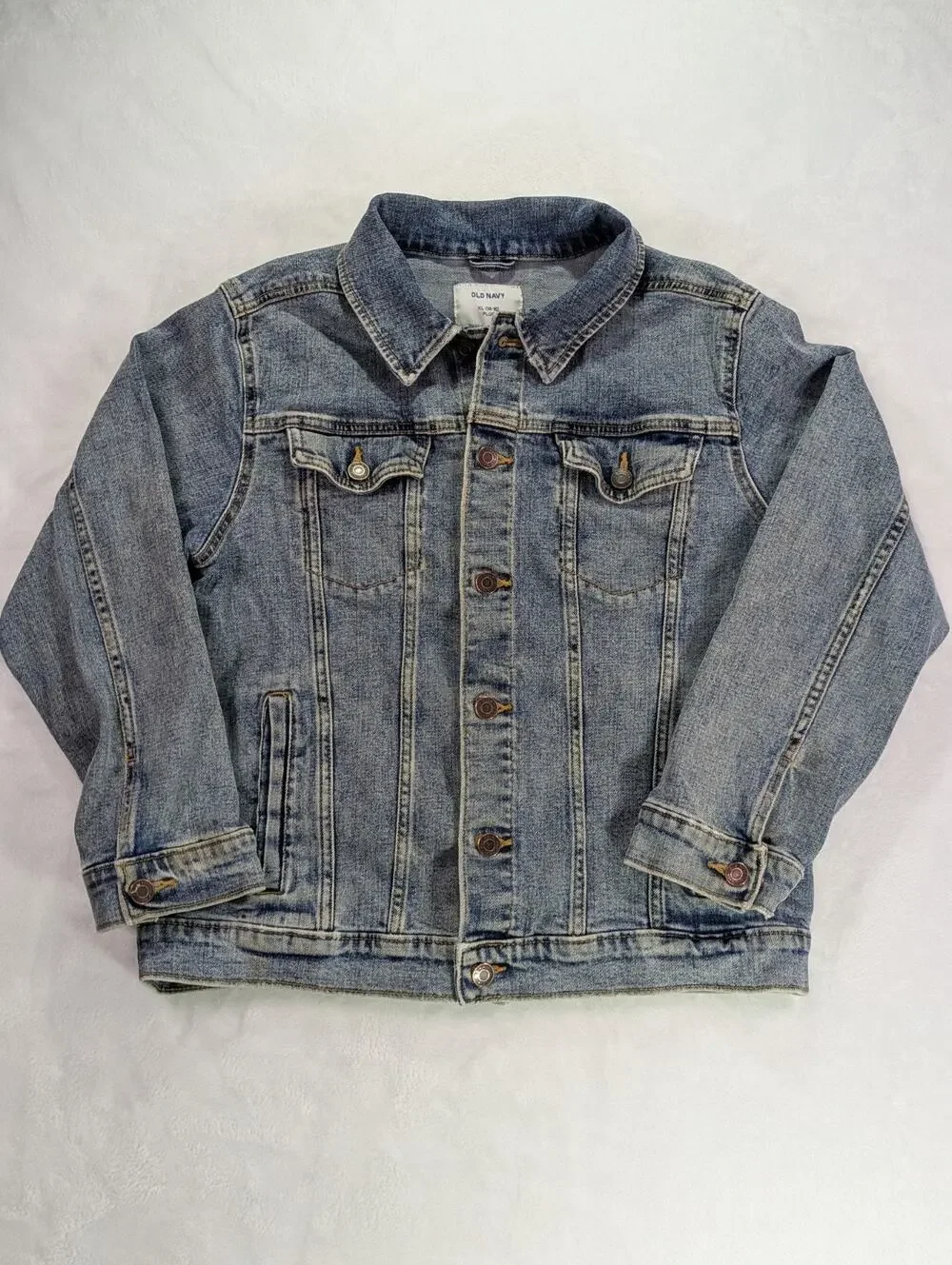 Old Navy Kids XL 14-16 Plus Denim Trucker Jacket Medium Wash Stretch EUC